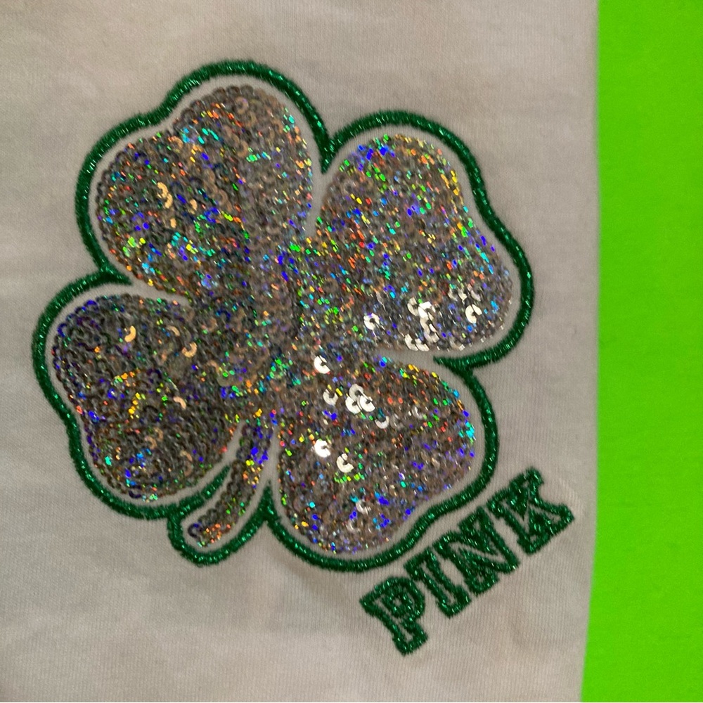 Pink Victoria’s Secret Bling Sequin Shirt Size Extra Small St Patricks Day Logo